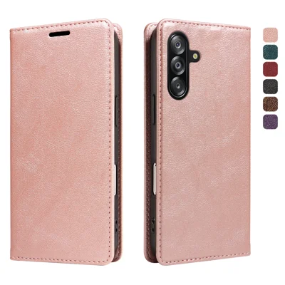 For Samsung Galaxy A18 5G / A18 4G A17 5G / A17 4G / A26 5G / A16 5G / A16 4G Wallet Case RFID Blocking Card Slots Stand Magnetic Closure Leather Phone Cover - Rose Gold