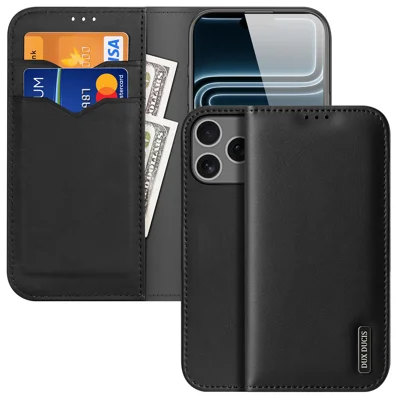 DUX DUCIS til iPhone 18 Pro Max Case Hivo Series Cowhide Læder RFID-blokerende Wallet Stand Flip Telefondekning - Sort