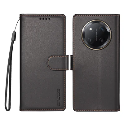  BETOPNICE for Honor Magic7 Lite 5G / Honor X9c 5G / Honor X60 Pro 5G 006 Case RFID Blocking Wallet Stand Leather Phone Cover with Wrist Strap - Black