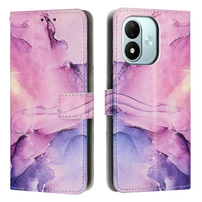 غطاء واقٍ بتصميم رخامي لهاتف Xiaomi Redmi Note 17 5G / Xiaomi Redmi Note 17 4G مع حامل ومحفظة من جلد PU - أرجواني