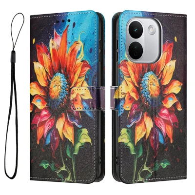 For Xiaomi Redmi Note 17 Pro Max 5G / Note 17 Pro+ 5G Wallet Case Pattern Printing PU Leather Phone Cover with Lanyard - Sunflower