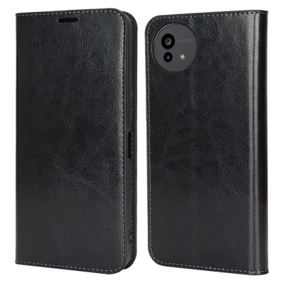 For Sharp Aquos Wish4 Case Crazy Horse Texture Genuine Cow Leather Wallet Phone Cover - Black