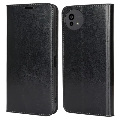 For Sharp Aquos Wish5 Case Crazy Horse Texture Genuine Cow Leather Wallet Phone Cover - Black
