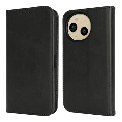For Sharp Aquos Sense 9 Case PU Leather Calf Textured Magnetic Closing Smart Phone Cover - Black