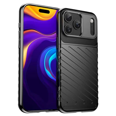 For iPhone 18 Pro Max / 17 Pro Max Case Twill-struktur TPU stødfast beskyttende telefonbeslag - Sort