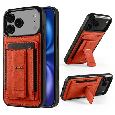 FORWENW F9 Series pour iPhone 18 Pro / 17 Pro Coque en Cuir PU + TPU Blocage RFID Porte-cartes Support Téléphone - Orange