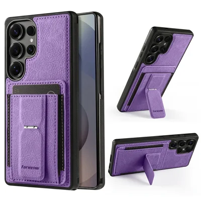FORWENW F9 Series per Samsung Galaxy S22 Ultra 5G Custodia in PU Leather + TPU con Porta Tessere RFID Blocking e Supporto a Cavalletto - Viola