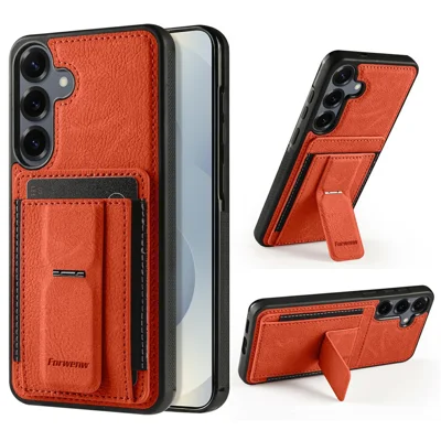 FORWENW F9 Série pour Samsung Galaxy S26+ Étui en Cuir PU + TPU Porte-cartes avec Protection RFID et Support Pliable - Orange