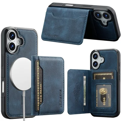 LC.IMEEKE L7 Serie für iPhone 17 Magnetische Hülle aus Leder + TPU mit Abnehmbarem Kartenhalter - Blau