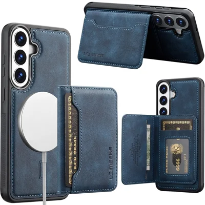 LC.IMEEKE L7 Series for Samsung Galaxy S25  /  Galaxy S24 Magnetic Case Leather + TPU Phone Cover with Detachable Card Holder - Blue
