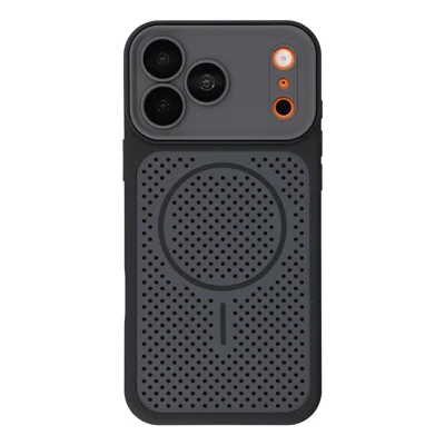 For iPhone 18 Pro Max / 17 Pro Max Magnetic Case Honeycomb Perforated Heat Dissipation TPU + PC Phone Protective Case - Black