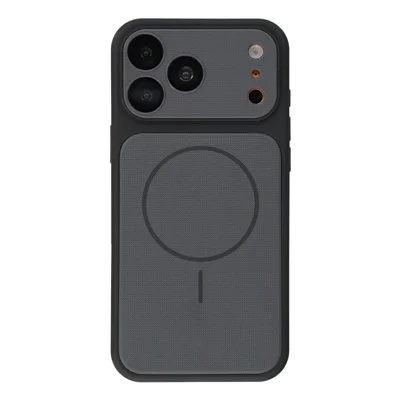 For iPhone 18 Pro / 17 Pro Magnetic Case Grid Texture TPU + PC Phone Cover with Integrated Tempered Glass Lens Protector - Black