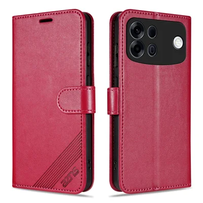 AZNS Etui na Oppo A7 Pro Max 5G Antywłamaniowe etui z kieszenią na portfel z odpornego skóry PU z podstawką - Czerwone