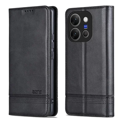 AZNS For vivo X300 E 5G Case Cowhide Texture PU Leather Wallet Phone Cover - Black