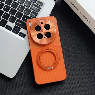 For vivo X300 Pro 5G Magnetic Case with Detachable Kickstand Grid Texture Tech Fabric Coated PC + TPU Phone Cover - Orange