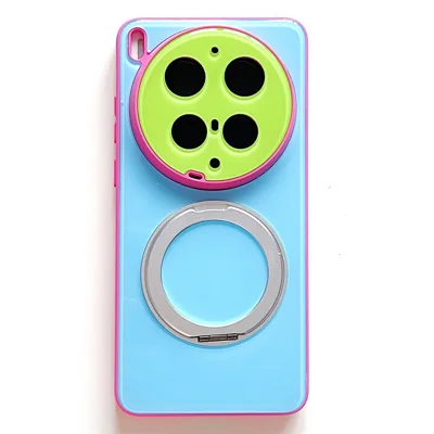 For vivo X300 Pro 5G Case Magnetic Rotating Kickstand Colorblock Design PC + TPU Phone Cover - Red+Blue+Green