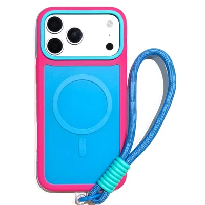 Voor iPhone 18 Pro Max / 17 Pro Max Magnetische Case Contrastontwerp PC + TPU Matte Telefoonhoes met Polsbandje - Blauw