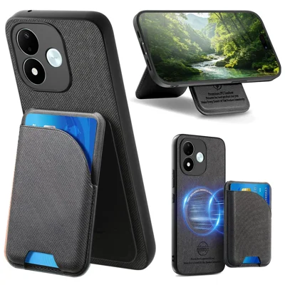 For Xiaomi Redmi Note 17 4G (Global) / Note 17 (India / China) 5G / Note 17 5G (Global) Magnetic Case Cloth Texture Leather + PC + TPU Phone Cover with Detachable Card Holder - Black