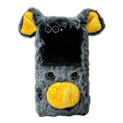 For Samsung Galaxy Z Flip8 Case Cute Pig Plush + TPU Shockproof Phone Cover - Grey