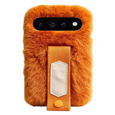 For Google Pixel 11 Pro XL Plush Phone Case Wristband Soft Plush TPU Protective Cover - Orange