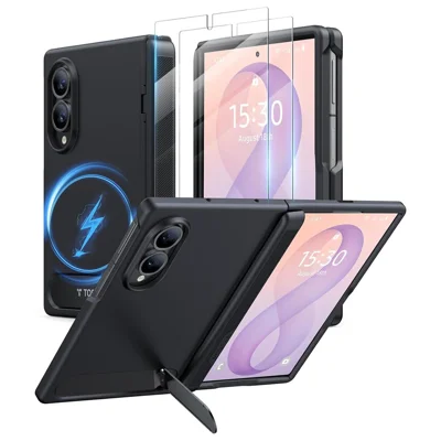 TORRAS Ostand L1 for Samsung Galaxy Z Fold8 Magnetic Case with 2Pcs Screen Protector Kickstand TPU + TPE Shockproof Phone Cover - Black