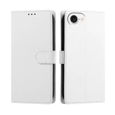 Für iPhone 17 Hülle Seidentextur PU-Leder-Mappen-Flip-Handyhülle mit Ständer und Handschlaufe - Weiß
