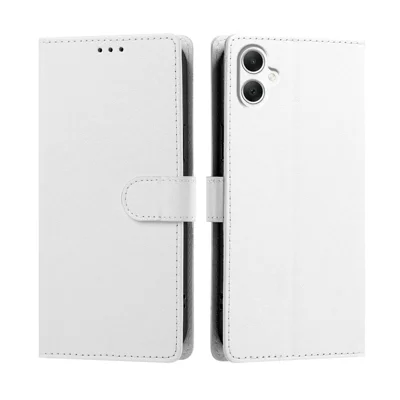  For Samsung Galaxy A08 4G / Galaxy A07 4G / Galaxy A07 5G / Galaxy A06 4G / Galaxy A06 5G / Galaxy A08 5G Case Silk Texture PU Leather Wallet Flip Stand Phone Cover with Wrist Strap - White