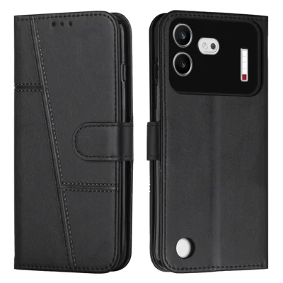 Für Nothing Phone (4b) Ledertasche Mit Kippständer, Brieftasche, Klappdeckel Mit Band - Schwarz