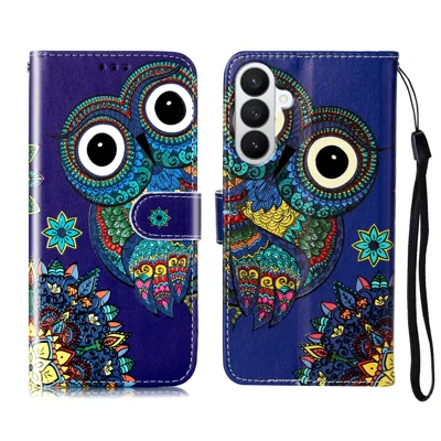  For Samsung Galaxy S26 FE Case Pattern Leather Wallet Phone Cover with Strap - Blue Owl