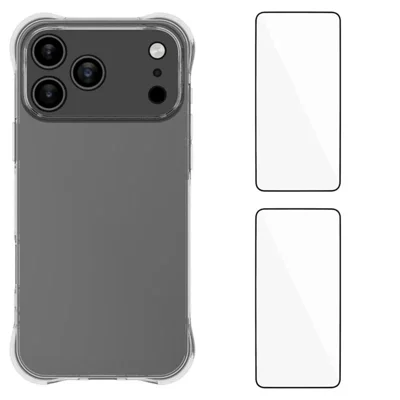 WANLONFENG til iPhone 18 Pro Max WL2-serie TPU-case 2,0 mm telefonbeskytter med 2 stk. tempered glass-folier - Transparent
