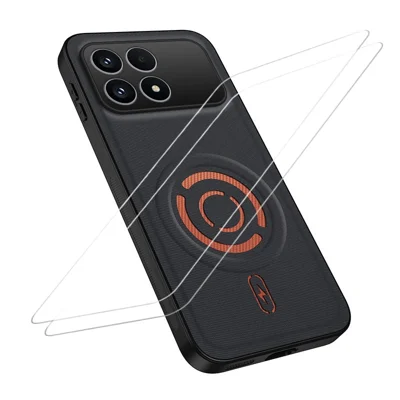  WANLONFENG na Xiaomi Redmi K90 5G / Xiaomi Poco F8 Pro 5G KJB1 Seria Obudowa Magnetyczna z 2 szt. Ochronnikiem Szklanym Ochrona Technologiczna Tkanina PC+TPU Pokrowiec na Telefon - Czarny
