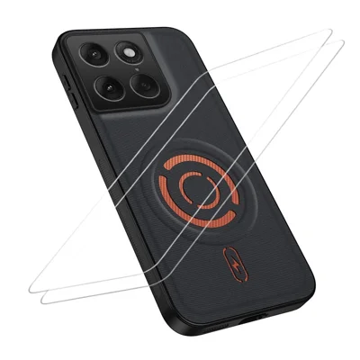 WANLONFENG para Motorola Moto X70 Air Pro 5G / Motorola Signature 5G Série KJB1 Capa Magnética com 2 Unidades de Protetor de Ecrã em Vidro Temperado, Textura em Tecido Técnico, Capa para Telemóvel em PC+TPU - Preto