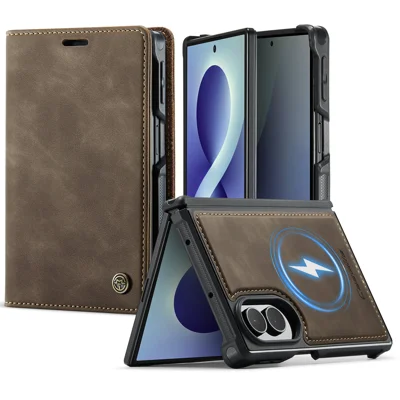  CASEME for Samsung Galaxy Z Fold8 Magnetic Case  C49 RFID Blocking Detachable Wallet Leather Phone Cover - Coffee