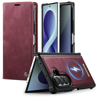  CASEME for Samsung Galaxy Z Fold8 Ultra Magnetic Case  C49 RFID Blocking Detachable Wallet Leather Phone Cover - Red
