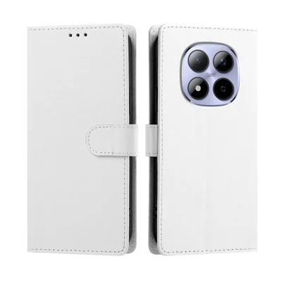 Für Xiaomi Redmi Note 15 Pro 4G (Global) Hülle Seideneffekt PU-Leder Brieftasche Flip-Ständer Handyhülle mit Handschlaufe - Weiß