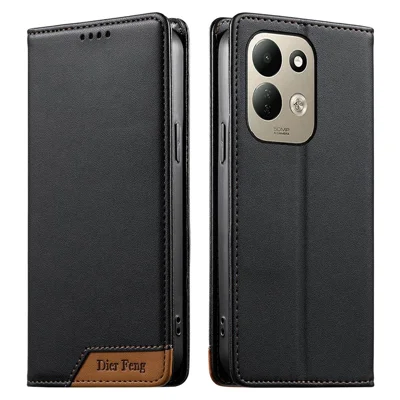 DIERFENG DF-018 för Xiaomi Poco C95 Pro Skal RFID-skydd Plånbok Läderhölse med Färgmatchat Logohörn - Svart