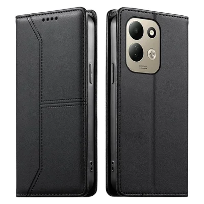 For Xiaomi Poco C95 Pro Wallet Stand Case Line Splicing TPU PU Leather Phone Cover - Black