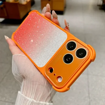 For iPhone 18 Pro / 17 Pro Case TPU + PC Shockproof Gradient Glitter Phone Cover - Orange