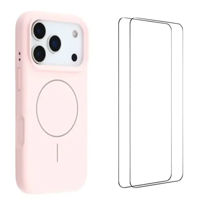  WANLONFENG til iPhone 18 Pro Max Case Kompatibel med MagSafe XQ Series TPU Væske Silikone Telefonbeskyttelse med 2 Hårde Glasfilm - Pink