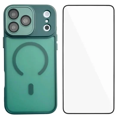  WANLONFENG for iPhone 18 Pro Max QB Series Magnetic Case PC TPU Phone Cover with Screen Film - Dark Green
