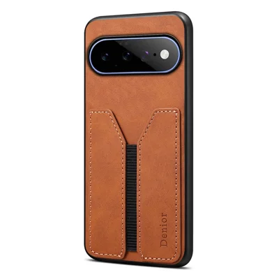 DENIOR pour Google Pixel 11 Étui avec Porte-cartes Élastique en Cuir PU + TPU + Coque Téléphone PC - Marron