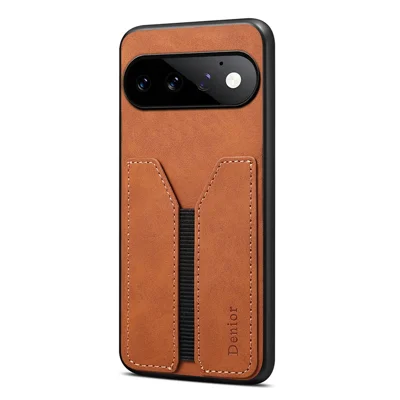 DENIOR pour Google Pixel 11 Pro étui avec porte-cartes élastique en cuir PU + TPU + housse pour téléphone PC - Marron