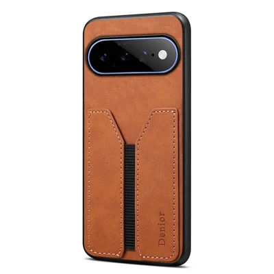 DENIOR Coque pour Google Pixel 11 Pro XL avec Porte-cartes Élastique en Cuir PU + TPU + PC - Brun