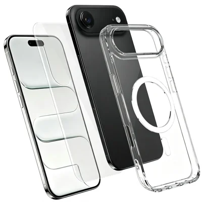 Voor iPhone Air Magnetische Hoes TPU+PC Transparante Telefoonhoes met Hoog Aluminium-silicium Glas Screenprotector - Transparant