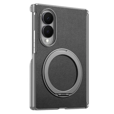 For Samsung Galaxy Z Fold8 Magnetic Phone Case with 360 Degree Rotating Ring Holder Dual-Axis Shockproof Protection - Black