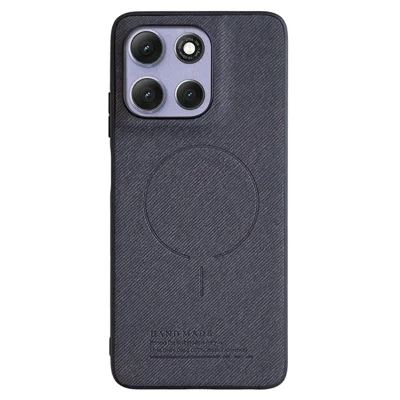 For Motorola Moto G86 Power 5G Magnetic Case Cloth Texture PC + TPU + PU Leather Anti-Scratch Phone Cover - Black