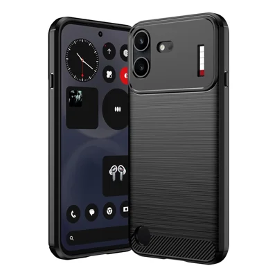 For Nothing Phone (4b) TPU Case Protective Phone Cover Carbon Fiber Texture Brushed - Black