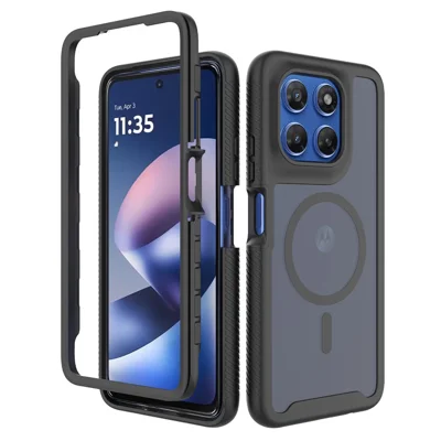 For Motorola Moto G37 5G Magnetic Phone Case Detachable 2 in 1 Translucent Matte PC TPU Back Cover - Black