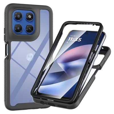 Coque transparente pour Motorola Moto G37 5G, coque arrière en PC + TPU avec film protecteur d'écran PET - Noir