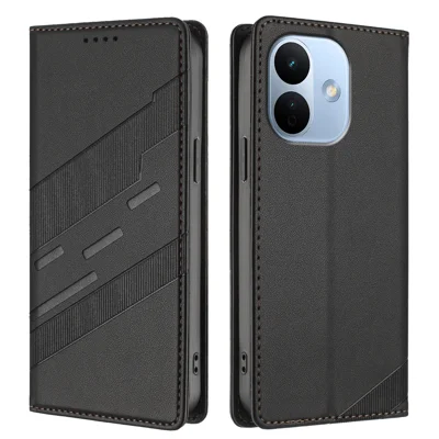  For Xiaomi Redmi Note 17 Pro 5G Case 009 Punk Style Imprinted Wallet Stand Folio Flip Leather Cover - Black